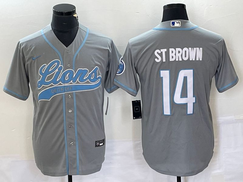 Men Detroit Lions 14 Stbrown Grey Co Branding Nike Game NFL Jersey style 1